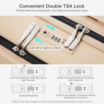 Hanke Grace Carry On Luggage with Wheels Airline Approved Hard Shell Suitcases with Front Pocket，Top Opening Luggage with TSA Lock for Short Business Travel， Cuban Sand.