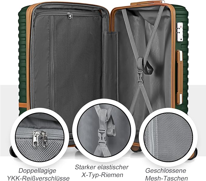Joyway 24 Inch Checked Luggage, Expandable Suitcase with Spinner Wheel, 3 Piece Hard Shell Luggage Set with TSA Lock(Green)