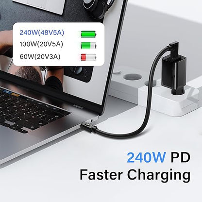 30CM USB 4.0 Type C Male to Male 90 Degree Cable, 240W Fast Charge, 40Gbps Data & 8K@60Hz Video, Compatible with Laptops, Phones, Tablets & More