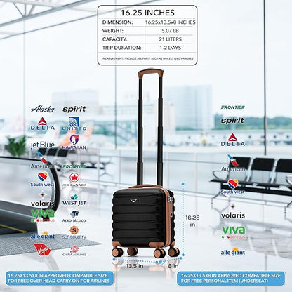 Flight Knight Carry On Suitcase 16.25x13.5x8 Hardside TSA Lock & USB Port Lightweight Luggage Silent Double Spinner Wheels Maximum Underseat Carry-On Bag For Virgin & South West Approved Airlines