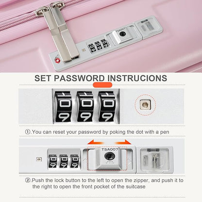 Luggage Sets 3 Pcs, Hardside Suit case with Front Pocket Cup Holder and TSA Lock