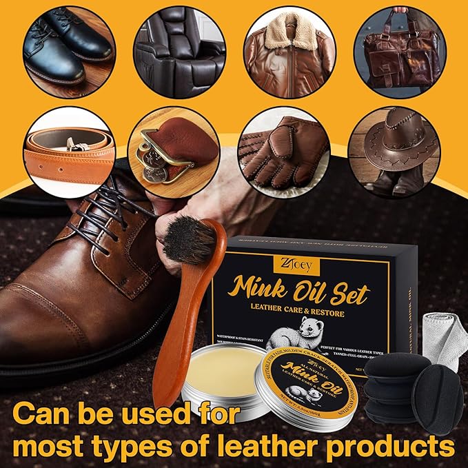 8 Pcs Mink Oil for Leather Shoes Boots 3.5 oz Leather Conditioner and Cleaner with Travel Bag Soften for Boots and Shoes Care(Style B)