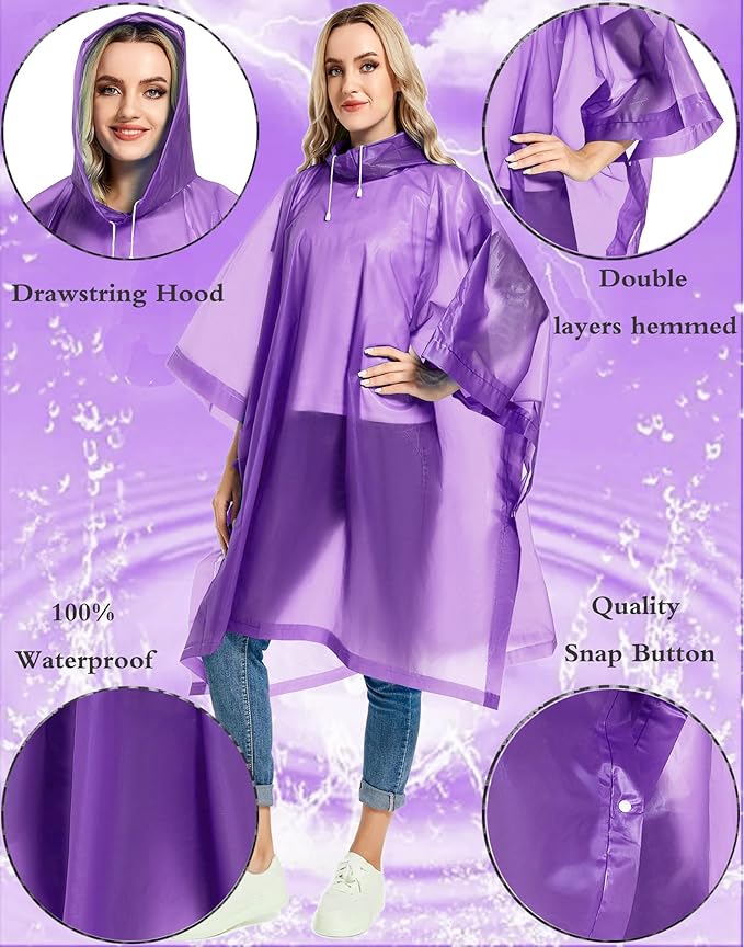 2 Pack Rain Ponchos for Adults Reusable - Raincoats Survival Emergency Heavy Duty Rain Coat with Drawstring Hood