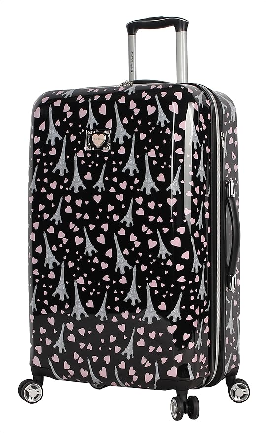 Betsey Johnson 26 Inch Checked Luggage Collection - Expandable Scratch Resistant (ABS + PC) Hardside Suitcase - Designer Lightweight Bag with 8-Rolling Spinner Wheels (Paris Love)