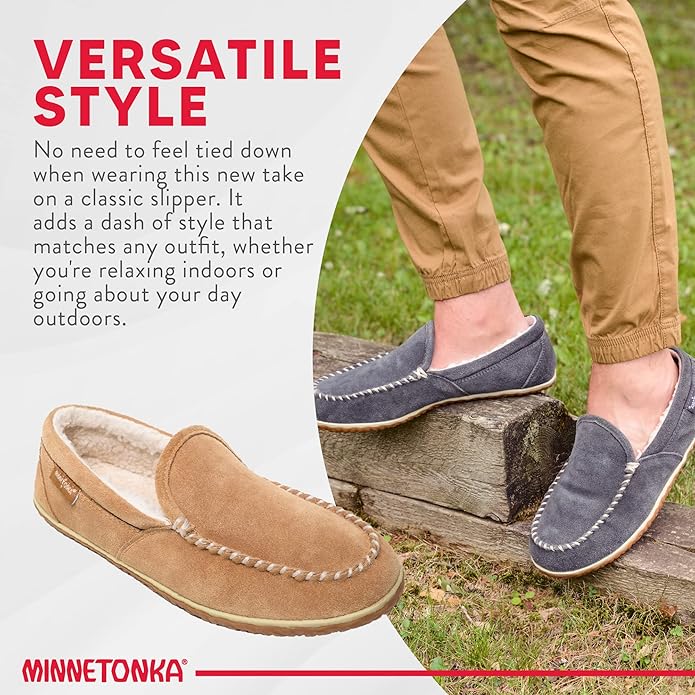 Minnetonka Men's Tilden Moccasin Suede Indoor and Outdoor Slippers