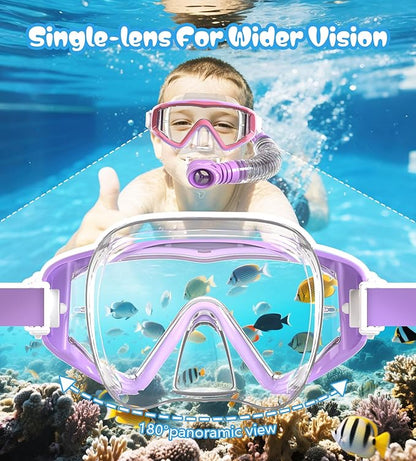 Aegend Snorkeling Gear for Adults Youth Kids, Dry Snorkel Set Panoramic View Enhanced Anti-Leak and Anti-Fog Technology, Adjustable Strap for Snorkeling Scuba Diving Swimming with Mesh Bag