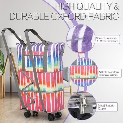 VOOWO Rolling Duffel Bag - Foldable Expandable Duffle With Wheels for Travel, Luggage Carry On, Large Backpack Weekend Bag for Men Women (Rainbow)
