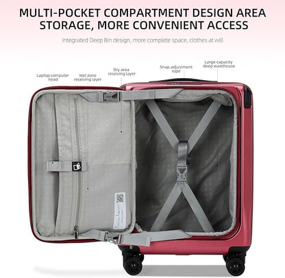 Carry On Luggage, 20 Inch Top Opening Aluminum Frame Lightweight Airline Approved ABS+PC Hard Shell Suitcases with Silent Wheels, TSA Lock, Front Pocket & Wet-dry Separated Six-piece Set