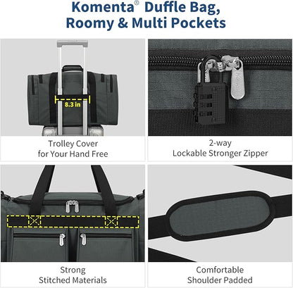 20 inch Gym Bag for Men, 40L Sports Duffle Bag with side pockets durable Weekend Overnight Bag for Travel, Workout, Fitness (Dark Grey)