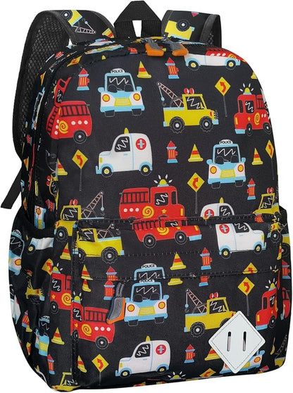 Little Kids Backpack for Girls Boys - 15 Inch Preschool Kindergarten Backpack Cute Car Patterns School Bag for Aged 3-8, Black