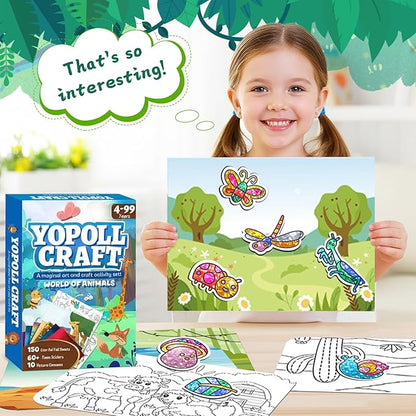 YoPoll Foil Art Craft Kits for Kids, Mess-Free DIY Creative Activity Set, Fun Arts and Crafts Toys for Boys & Girls, Peel & Press Foil Art Kit for Kids, Travel Toy and Birthday Gift (Animals)