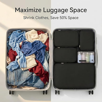 Compression Packing Cubes for Travel, 6-Piece Set (L/M/S), Double-Zip Luggage Organizers with Mesh Panels, Space-Saving Clothes Storage Bags for Suitcase & Carry-On (6 Pack, Jet Black)