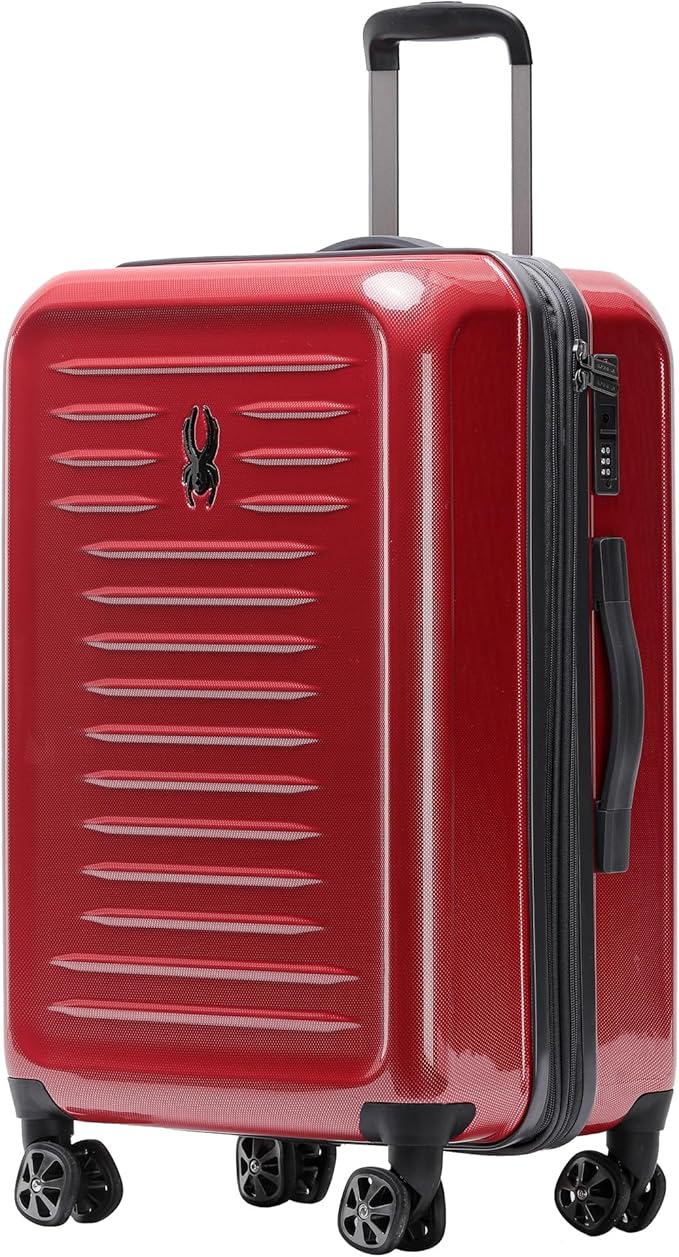 Spyder Rails Expandable Hardside Upright Suitcase with 360° Spinner Wheels, TSA Approved Lock (Red, Medium Checked)