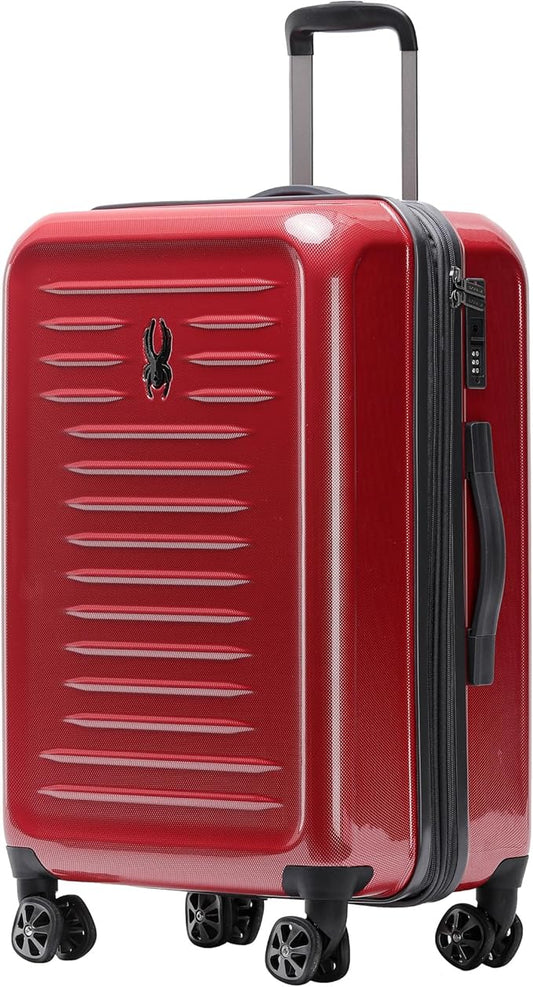 Spyder Rails Expandable Hardside Upright Suitcase with 360° Spinner Wheels, TSA Approved Lock (Red, Medium Checked)