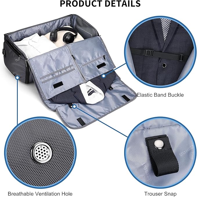 WITZMAN Garment Duffle Bags for Travel Mens Large Convertible Carry On Suit Garment Bag for Men Hanging Clothes with Shoe Compartment（B725 Silvery Grey）