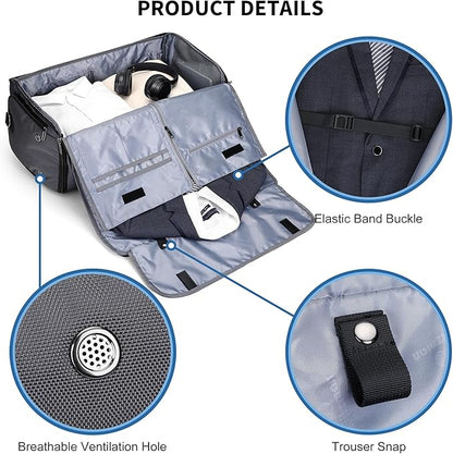 WITZMAN Garment Duffle Bags for Travel Mens Large Convertible Carry On Suit Garment Bag for Men Hanging Clothes with Shoe Compartment（B725 Silvery Grey）