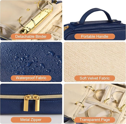 Travel Jewelry Case Organizer for Women, Jewelry Storage Book with Small Pouch, Travel Jewelry Bag Case for Traveling Necklace, Earrings, Rings, Bracelet Organizer (Blue)