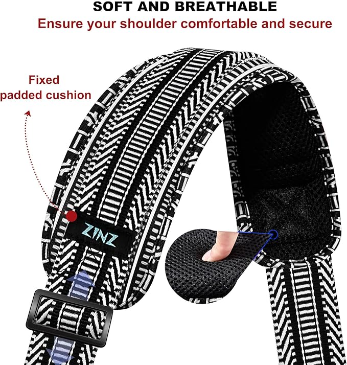 ZINZ 79.5" Universal Strap with Ultra-Thick Fixed Breathable Pad - Adjustable Heavy-Duty Shoulder Strap for Laptop, Crossbody, Luggage, Gym, Camera Bag and More - TH01B03
