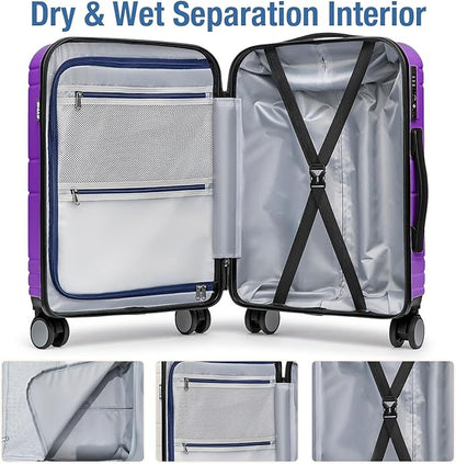 KYME Carry On Luggage 22x14x9 Airline Approved with TSA Lock Hard Shell Carry On Suitcase Lightweight Suitcases with Wheels Small Luggage for Men Women,Carry-On 20 Inch,Purple
