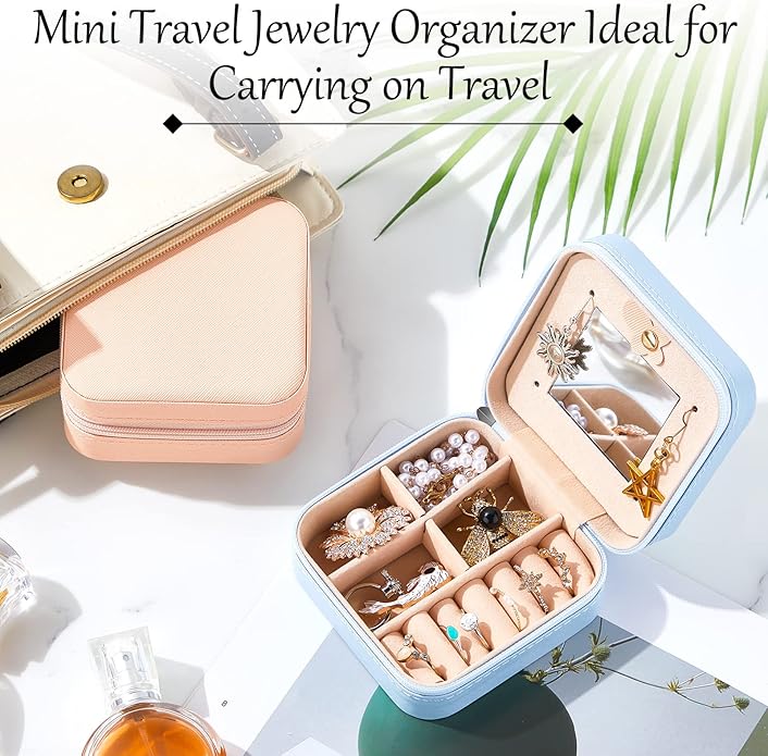 10 Pcs Travel Jewelry Case Bridesmaid Gift Boxes Jewelry Travel Organizer With Mirror Small Jewelry Box Mini Storage Organizer Box for Women Girls Earrings Rings Necklaces