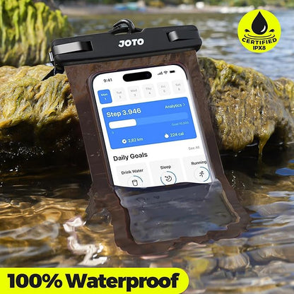 JOTO Up to 7" Universal Waterproof Phone Case for iPhone 17 Air 16 15 14 13 12 11 Plus Pro Max, IPX8 Cellphone Dry Bag XR X SE, Galaxy S23 S22 S21 S20+ S20 S10 Plus Note, Pixel -CrystalBlack