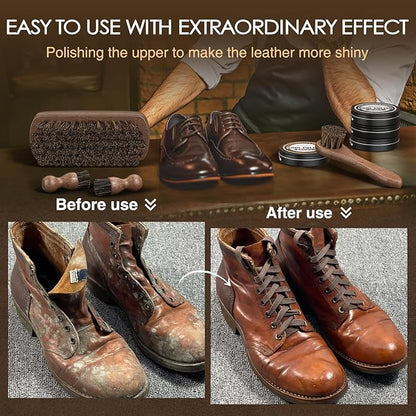 13Pcs Shoe Polish Kit, Shoe Shine Kit for Men & Women with Horsehair Shoe Polish Brush, Black Brown Neutral Mink Oil for Leather Boots Shoe Care Kit as Christmas Gift for Men with Care Cloth