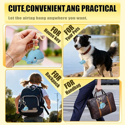 Leather Keychain for Airtag, Cute Protective Keychain Holder Compatible with Apple Air Tag,GPS Item Tracker Case Cover for Keys,Bags,Pets,Luggage(Whale)