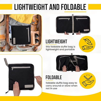 LEGEND 40L Foldable Duffle Bag for Travel - Packable Duffle Bags w/Shoe Compartment - Tear Resistant Collapsible Duffel Bags for Traveling - Lightweight Folding Duffel Bag for Men & Women -Black