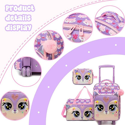 Girls Luggage with Wheels Suitcases Kids Travel Softside Suitcases 16" Carry on Suitcase with Duffle Bag Luggage Sets Airline Approved