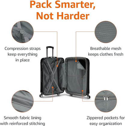 Amazon Basics 30-Inch Hardside Checked Luggage With TSA Lock, Hardshell Suitcase With Wheels, Expandable For Up to 12.5% More Space, With Scratch-Resistant Surface, 8 Multi-directional Wheels, Black