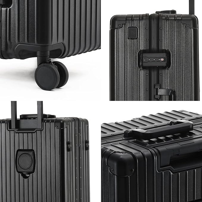 20 Inch Aluminum Frame Carry On Luggage 22x14x9 Airline Approved with Spinner Wheels,Zipperless Hard Shell Small Rolling Suitcases with TSA Approved USB Port,Cup & Phone Holder,Black