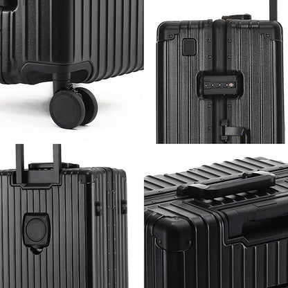 20 Inch Aluminum Frame Carry On Luggage 22x14x9 Airline Approved with Spinner Wheels,Zipperless Hard Shell Small Rolling Suitcases with TSA Approved USB Port,Cup & Phone Holder,Black
