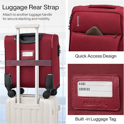 Hanke 16 Inch Underseat Carry On Luggage with Spinner Wheels Airline Approved, Small Rolling Suitcase Softside Underseater Lightweight TSA Travel Roller Suitcase Carry-On Bag(Burgundy)