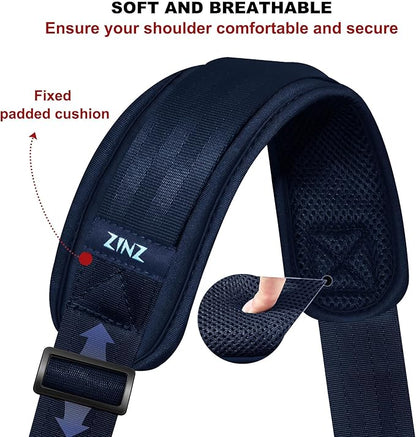 ZINZ 60" Universal Bag Strap with Ultra-thick Fixed Breathable Pad Adjustable Heavy-duty Shoulder Strap for Laptop bag Crossbody Luggage Gym Bag Camera Bag and more -D01B01
