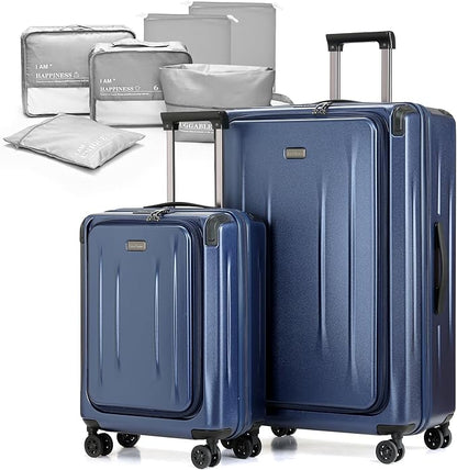 Carry On Luggage, 20Inch & 29 Inch Top Opening Airline Approved ABS+PC Hard Shell Suitcases with Silent Wheels, TSA Lock,Front Pocket and Wet-dry Separated Six-piece Set (Dark Blue)