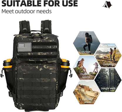 45L Tactical Assault Backpack 3 day assault pack with Molle Waterproof backpack Rucksack for Tactical Backpacks (Black Tie Dye)