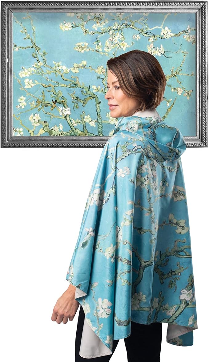 RainCaper van Gogh Almond Blossom Womens Rain Cape Poncho with Hood Reversible
