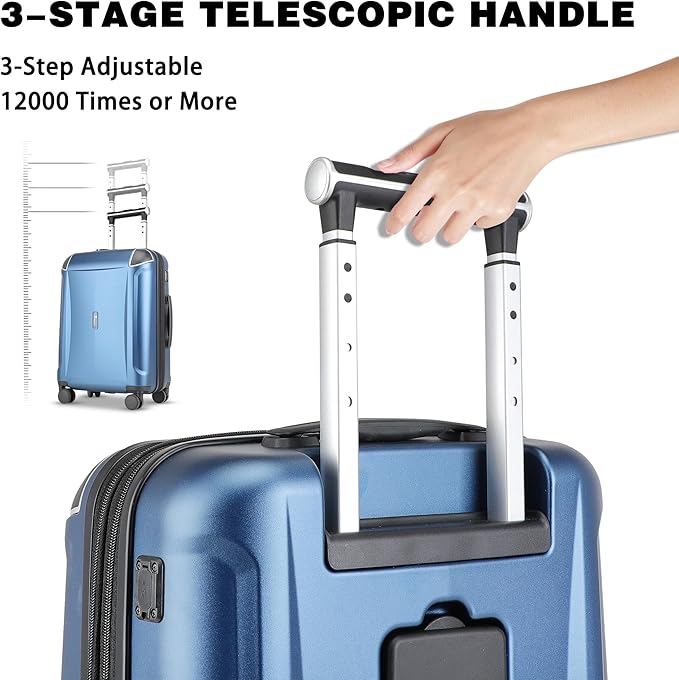 Luggage Sets 3 Piece with Cup Holder & USB Port, Expandable PC Hardside Durable Suitcases with Spinner Wheels & TSA Lock, 20/24/28 Inch, Blue
