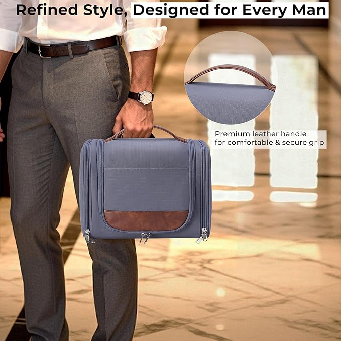 Large Hanging Toiletry Bag for Men, Travel Bathroom Bag with Hook, Hygiene Bag Organizer for Shower, Shaving & Grooming Essentials, Gray