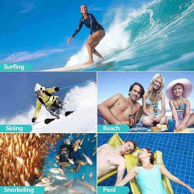 Waterproof Cell Phone Pouch : 4 Pack Float Clear Cell Holder Protector with Lanyard - Universal Floatable Water Proof Dry Bag for iPhone Samsung Galaxy for Beach Swimming Pool