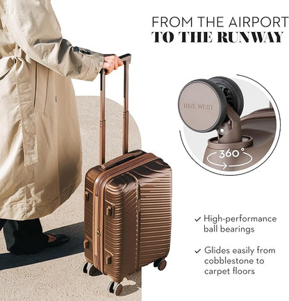 Nine West Zion 20" Inch Smart Carry On Luggage with Wheels, Hardshell Suitcase with Cup Holder & USB Port for Charging, Airline Approved Cabin Bag Chocolate Martini