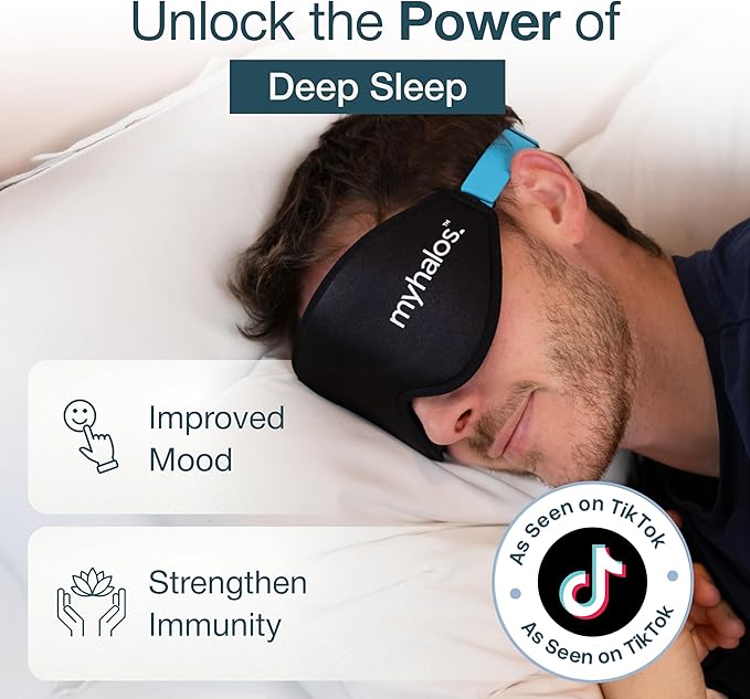 MyHalos® Sleep Mask – 3D Blackout Eye Mask for Women & Men, Side Sleepers, Zero Pressure Memory Foam Eyelash Friendly, Breathable, Sleep Aid for Travel, Shift Work, Light Sensitivity Relief