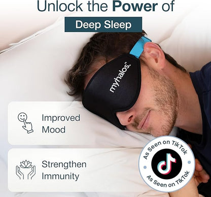MyHalos® Sleep Mask – 3D Blackout Eye Mask for Women & Men, Side Sleepers, Zero Pressure Memory Foam Eyelash Friendly, Breathable, Sleep Aid for Travel, Shift Work, Light Sensitivity Relief