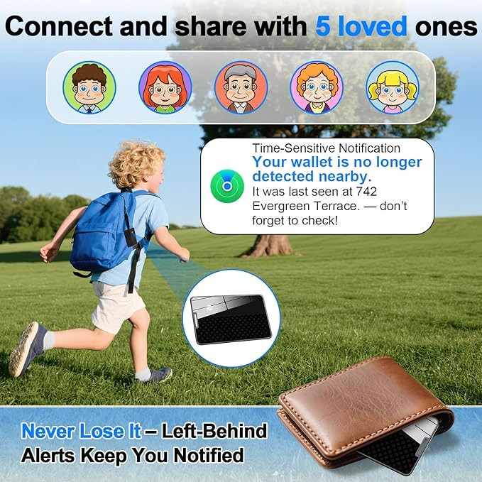 Compatible with AirTag Wallet Tracker, Smart Card Finder, Apple MFi Compatible (iOS Only), App Controlled Anti Loss GPS Tracker, IP68 Waterproof, Item Locator for Luggage Tags, Purses, Black
