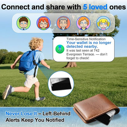 Compatible with AirTag Wallet Tracker, Smart Card Finder, Apple MFi Compatible (iOS Only), App Controlled Anti Loss GPS Tracker, IP68 Waterproof, Item Locator for Luggage Tags, Purses, Black