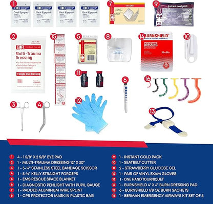 First Responder Trauma First Aid Kit Bag – Fully Stocked Emergency Medical Kit for Workplace, Vehicle & Home – OSHA & ANSI Compliant – Portable – Tactical Black