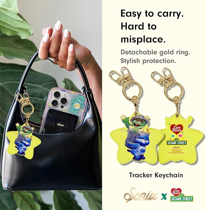 Sonix x Care Bears x Sesame Street Keychain Case Compatible with Apple AirTag | Protective AirTag Cover Keychain Charm | Green/Blue | Grumpy Bear & Oscar the Grouch