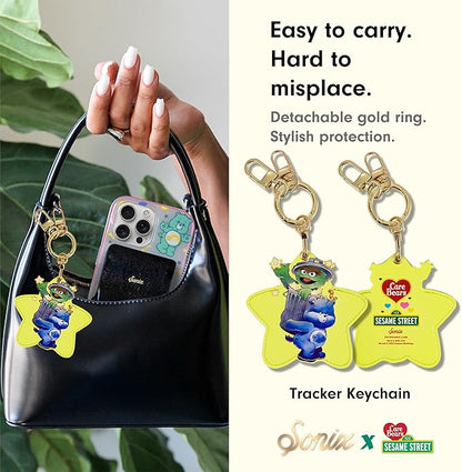 Sonix x Care Bears x Sesame Street Keychain Case Compatible with Apple AirTag | Protective AirTag Cover Keychain Charm | Green/Blue | Grumpy Bear & Oscar the Grouch