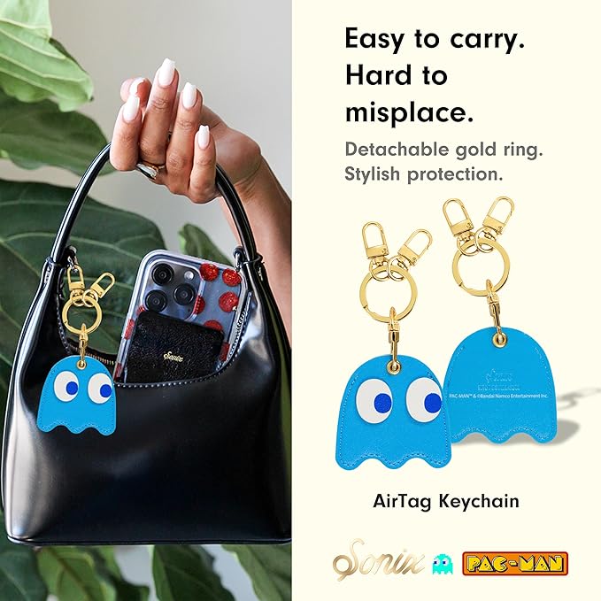 Sonix Keychain Case Compatible with Apple AirTag | Protective AirTag Cover Keychain Charm | Pac-Man Classic - Inky