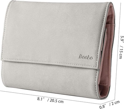 Becko US Jewelry Organizer Roll Travel Jewel Bag case for Multiple Necklaces, Rings, Bracelets, Supple Leather & Suede, Large Capacity Without Crease, Lightweight, Portable & Practical (Gray)